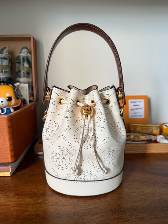 Tory Burch Handbags - Tory Burch Mini T Monogram Perforated Bucket Bag NWOT